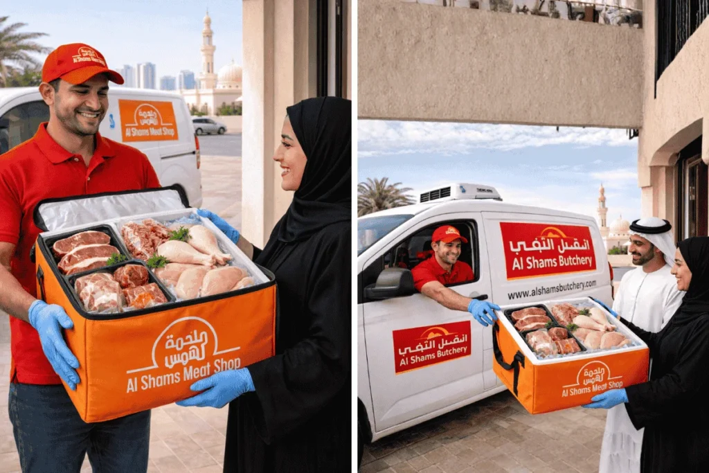 Al Shams Butchery delivery vehicle bringing fresh meat to customers in Sharjah